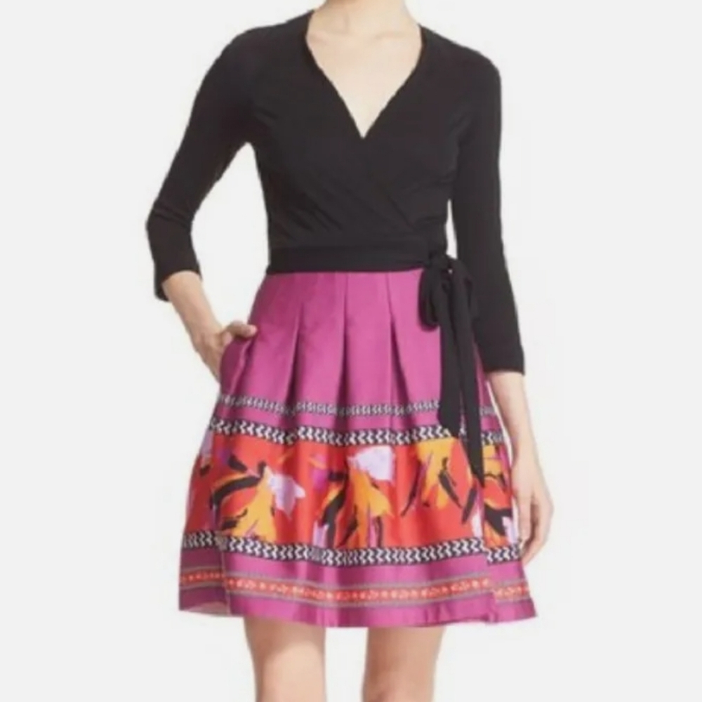 Diane Von Furstenberg Jewel Wrap Dress Pink and Black